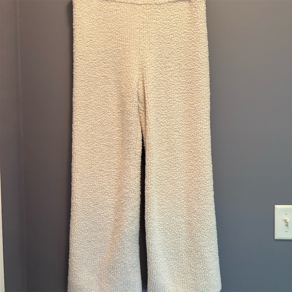 Aerie Lounge Pants Womens XL Ivory Teddy Boucle High Rise Wide Leg Pull On